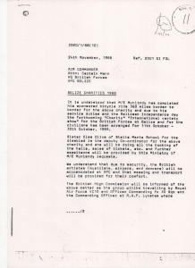 Letter concerning the organisation of the tour - as you can see, the original intention was to fly us out on a VC10, but in the end only the equipment was transported for us.